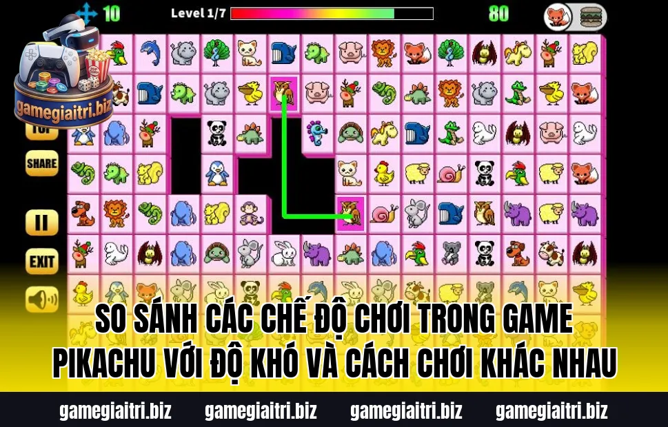 So sánh các chế độ chơi trong game Pikachu với độ khó và cách chơi khác nhau