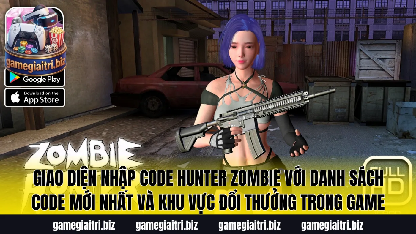 Giao diện nhập code Hunter Zombie với danh sách code mới nhất và khu vực đổi thưởng trong game