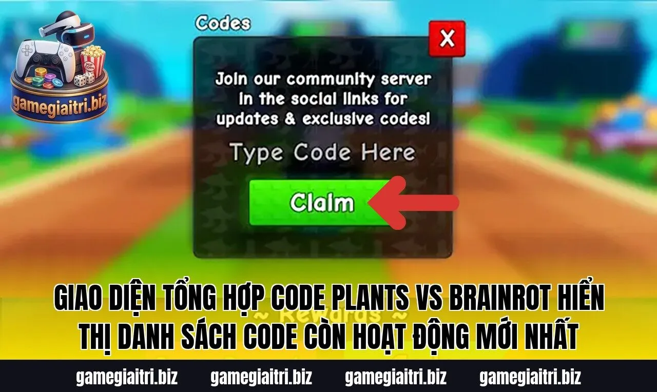 Giao diện tổng hợp Code Plants vs Brainrot hiển thị danh sách code còn hoạt động mới nhất