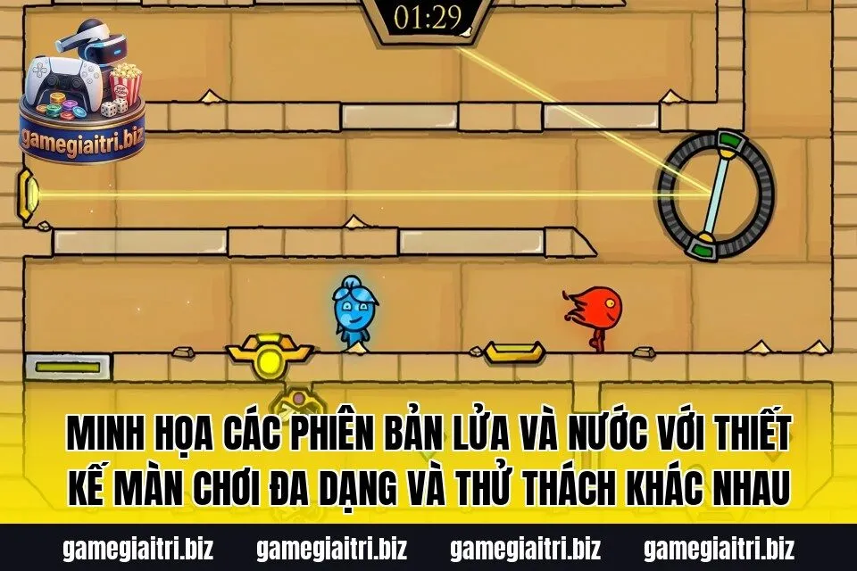 Minh họa các phiên bản Lửa và Nước với thiết kế màn chơi đa dạng và thử thách khác nhau