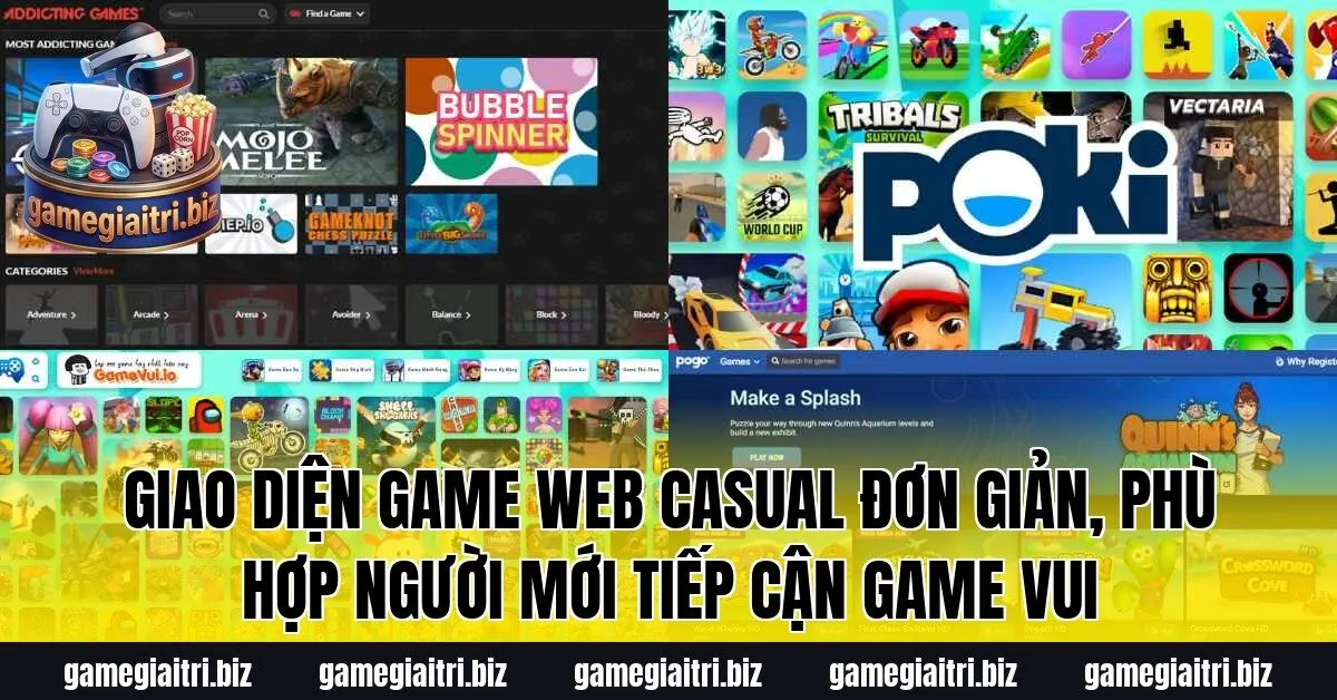 Giao diện game web casual đơn giản, phù hợp người mới tiếp cận game vui
