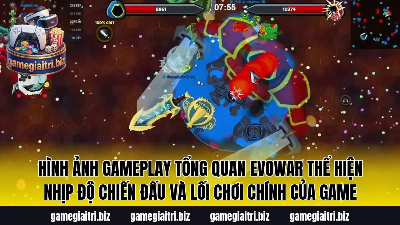 Hình ảnh gameplay tổng quan Evowar thể hiện nhịp độ chiến đấu và lối chơi chính của game