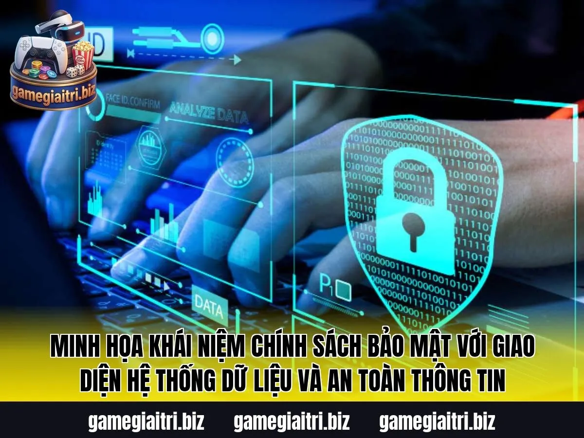 Minh họa khái niệm chính sách bảo mật với giao diện hệ thống dữ liệu và an toàn thông tin
