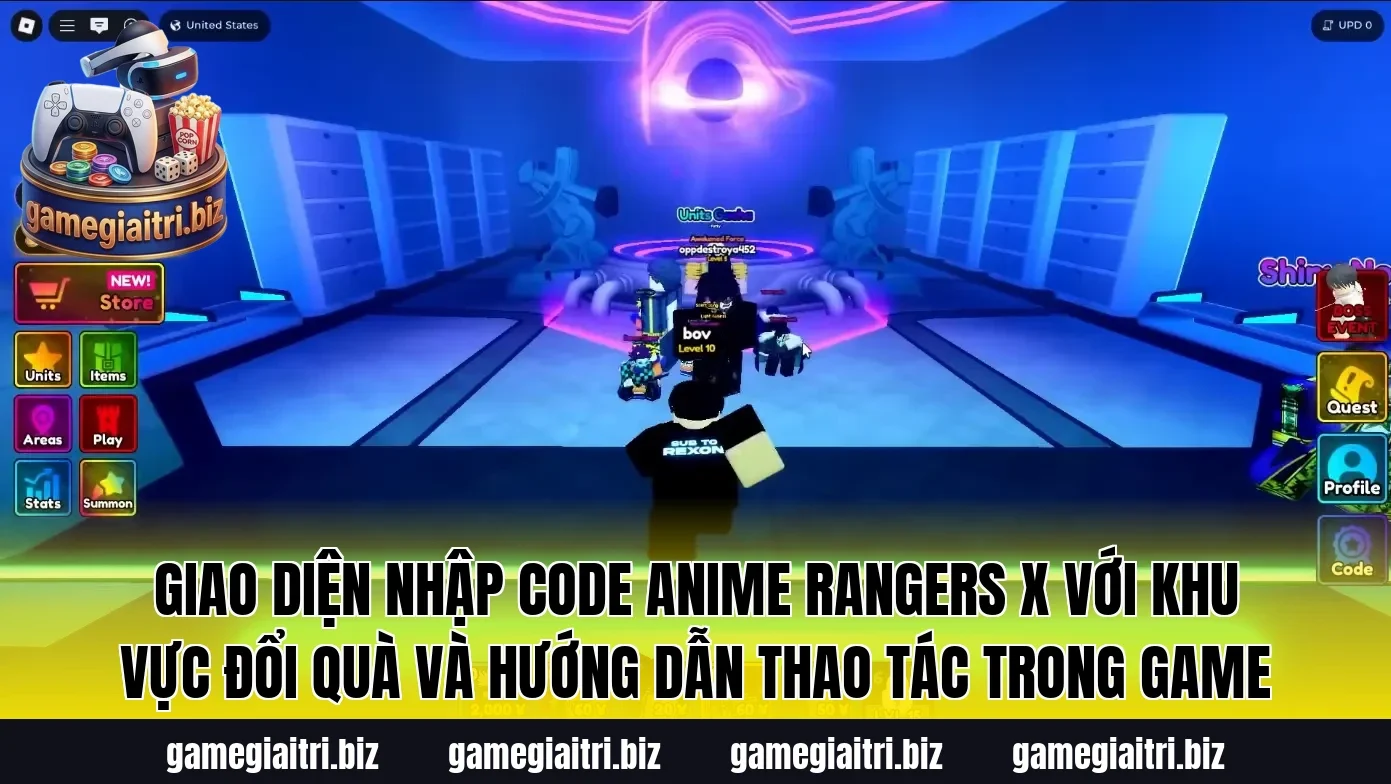 Giao diện nhập code Anime Rangers X với khu vực đổi quà và hướng dẫn thao tác trong game